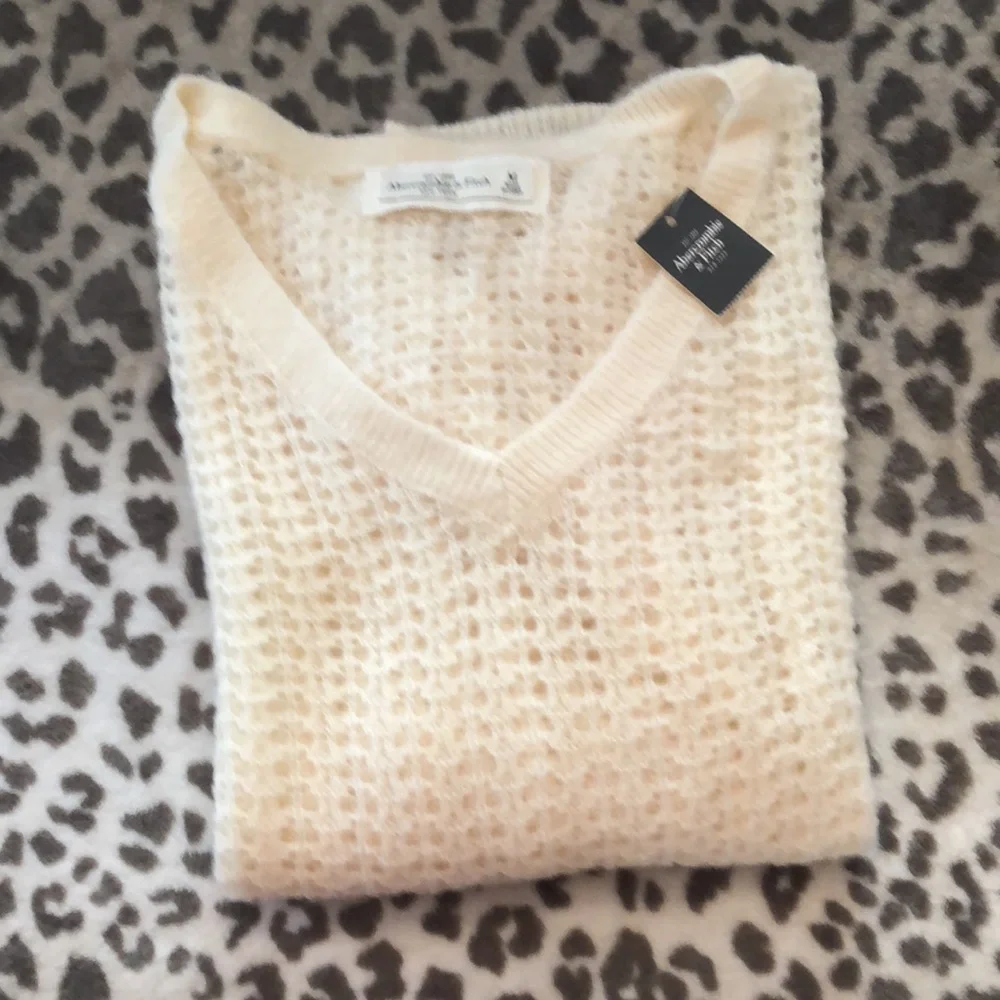 Abercrombie & Fitch Wool Open Weave V-neck Sweater in Ivory Cream Size Medium